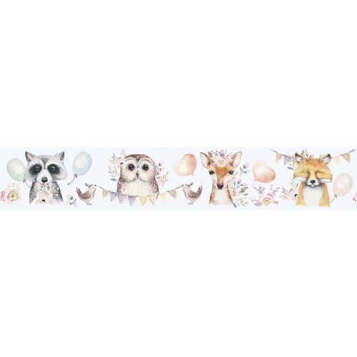 Noordwand Kids Walls Behangrand met bosdiertjes, slingers en ballonnen - 45893