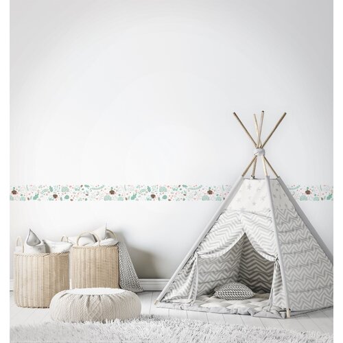 Noordwand Kids Walls Behangrand met egeltjes, vogels, paddestoelen en bloemen - 45873