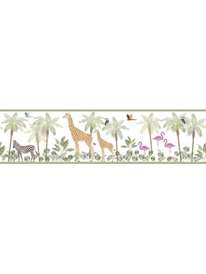 Noordwand Kids Walls Behangrand met giraffen, zebra's en flamingo's - 45881