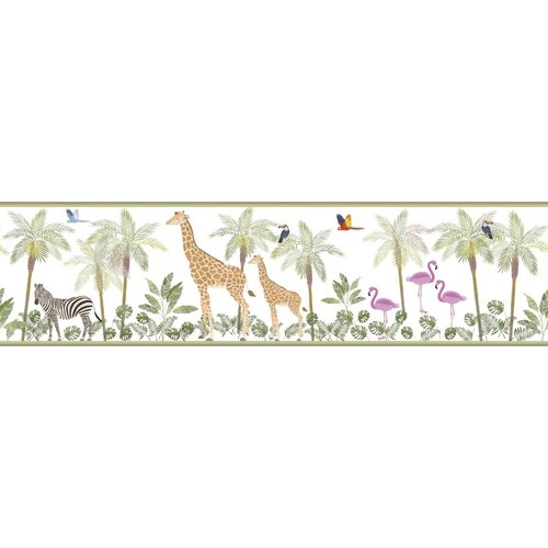 Noordwand Kids Walls Behangrand met giraffen, zebra's en flamingo's - 45881
