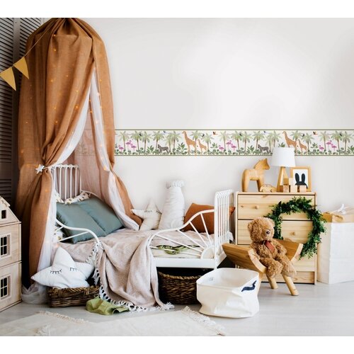 Noordwand Kids Walls Behangrand met giraffen, zebra's en flamingo's - 45881