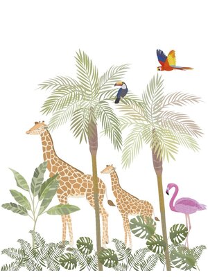 Noordwand Kids Walls Fotobehang giraffen en tropische vogels - 45884