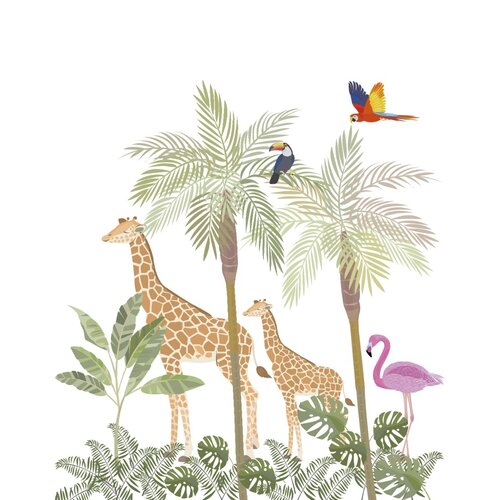 Noordwand Kids Walls Fotobehang giraffen en tropische vogels - 45884