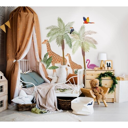 Noordwand Kids Walls Fotobehang giraffen en tropische vogels - 45884
