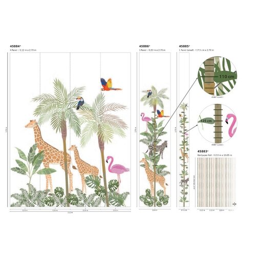 Noordwand Kids Walls Fotobehang giraffen en tropische vogels - 45884