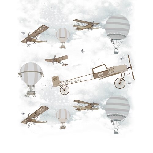 Noordwand Kids Walls Fotobehang met vliegtuigen en luchtballonnen - 45859