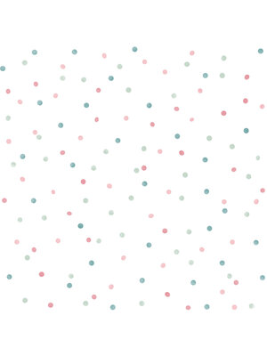 Dutch Wallcoverings FC Joy- stippen wit/turq/roze - 72112