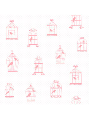 Dutch Wallcoverings FC Joy- vogelkooi wit/roze - 72111