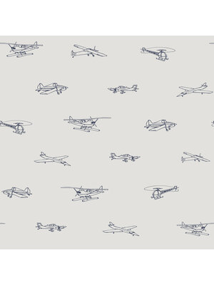 Dutch Wallcoverings FC Joy- vliegtuigen grijs/blauw - 72063