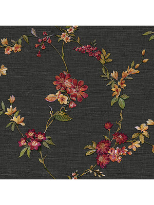 Dutch Wallcoverings Fabric Touch/Bs1 Flower Black - Zwart