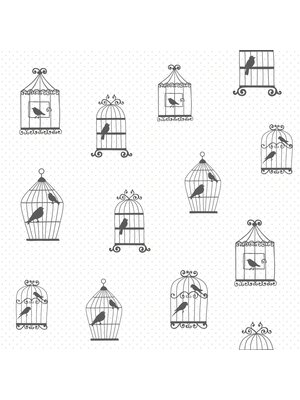 Dutch Wallcoverings FC Joy- vogelkooi wit/zwart - 72114