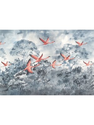 Noordwand Komar Ink Fotobehang Flamingos in the Sky - INX8-053 Noordwand Komar Ink Fotobehang Flamingos in the Sky - INX8-053