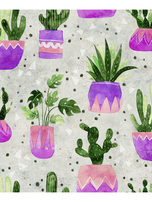 Leyla Behang met cactussen in pot - 81653
