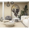 Travertino Behang met houten Hongaarse punt motief - 33376