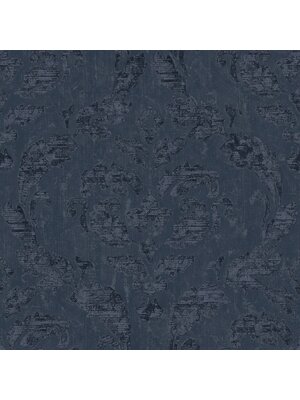 Utopia Donkerblauw behang met grote klassieke ornamenten - G68014
