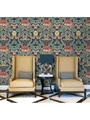 Dutch Wallcoverings FC British Heritage bloem blw/grn/rood - KT20504
