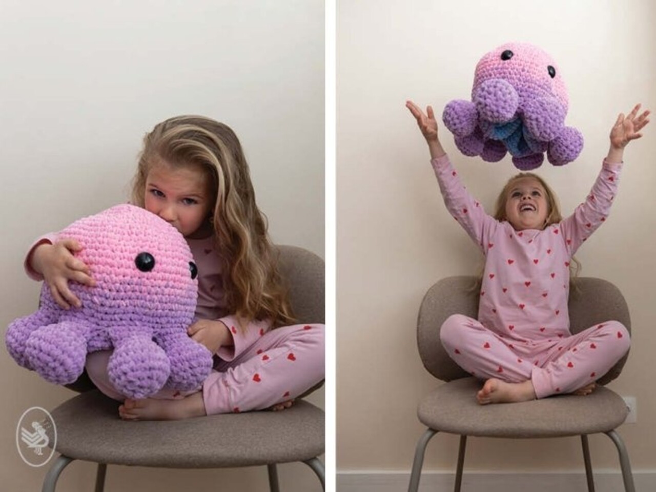 Durable Haakpakket Gratis Haakpatroon Omdraai octopus Marble - tweekleurige octopus die binnenste buiten kan, gehaakt met Durable Velvet