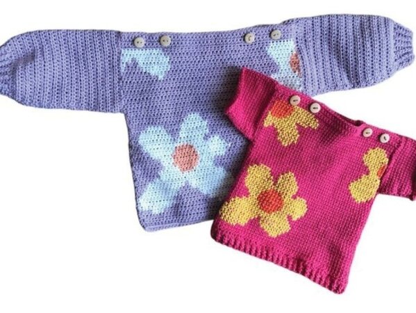 Durable Haakpakket Gratis Haakpatroon Babytruitje Flower- schattig truitje met ingehaakte bloemen, gehaakt met Durable Cosy extra fine Durable Haakpakket Gratis Haakpatroon Babytruitje Flower- schattig truitje met ingehaakte bloemen, gehaakt met Durable Cosy extra fine