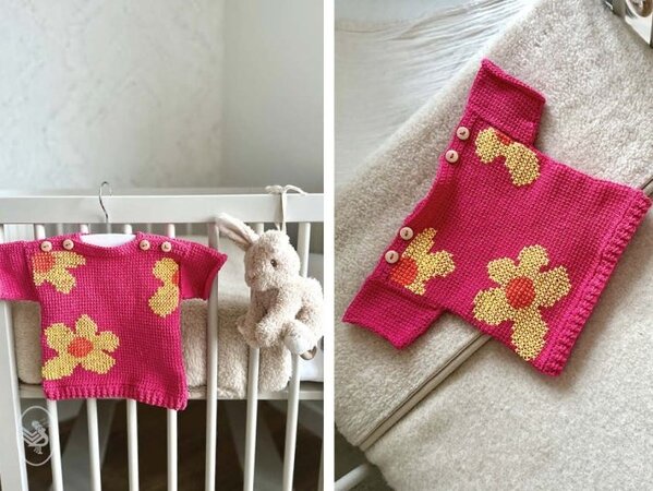 Durable Gratis Haakpatroon Babytruitje Flower- schattig truitje met ingehaakte bloemen, gehaakt met Durable Cosy extra fine Durable Gratis Haakpatroon Babytruitje Flower- schattig truitje met ingehaakte bloemen, gehaakt met Durable Cosy extra fine