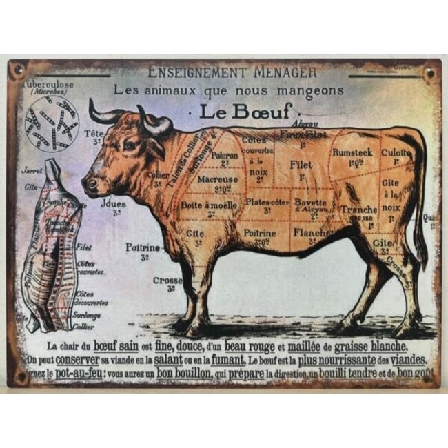 Wandbord Butchers Guide "Koe" 33x25cm