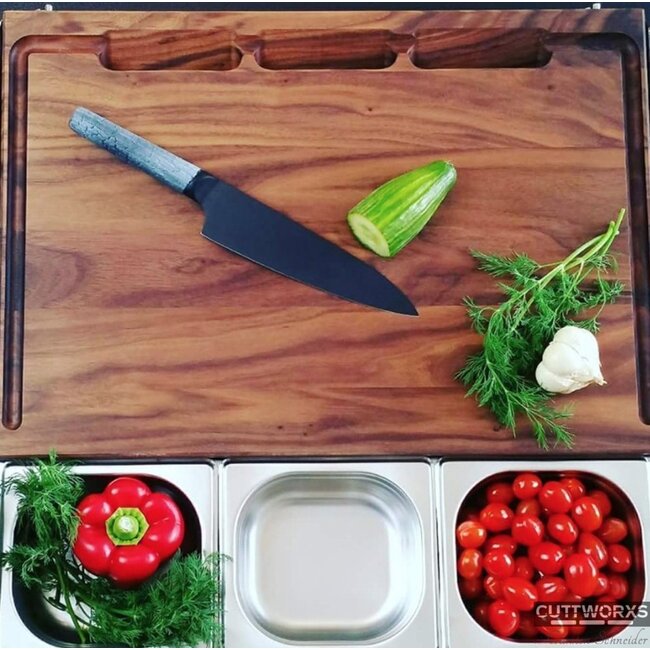 Cuttworx Notenhouten Snijplank XL met sap geul en geïntegreerde opvangbak