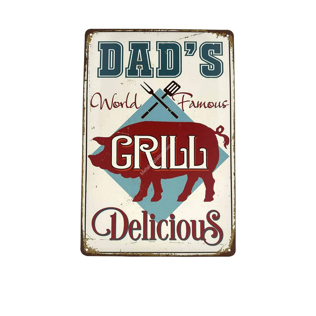 BBQ Wandbord Dad's world famous BBQ 25x33cm