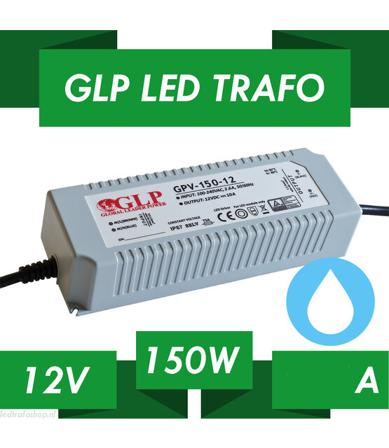 LED voeding 150 watt 12 volt 12,5 Ampère – IP67 waterdicht – GLP GPV-150-12N