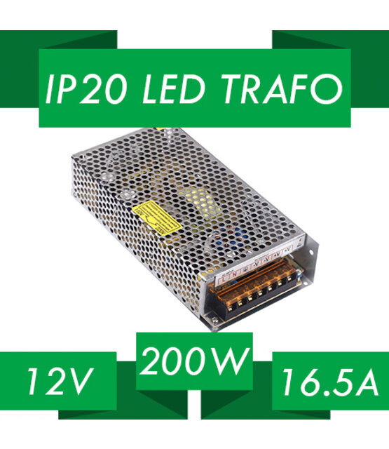 LED voeding 200 watt 12 volt 16,5 Ampère - IP20