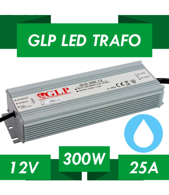 LED voeding 300 watt 12 volt 25 Ampère – IP67 waterdicht – GLP GLG-300-12