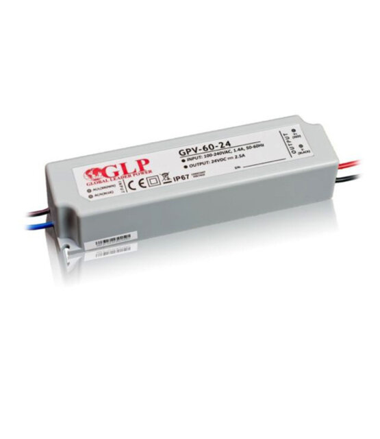 LED voeding 60 watt 24 volt 2,5 Ampère – IP67 waterdicht – GLP GPV-60-24