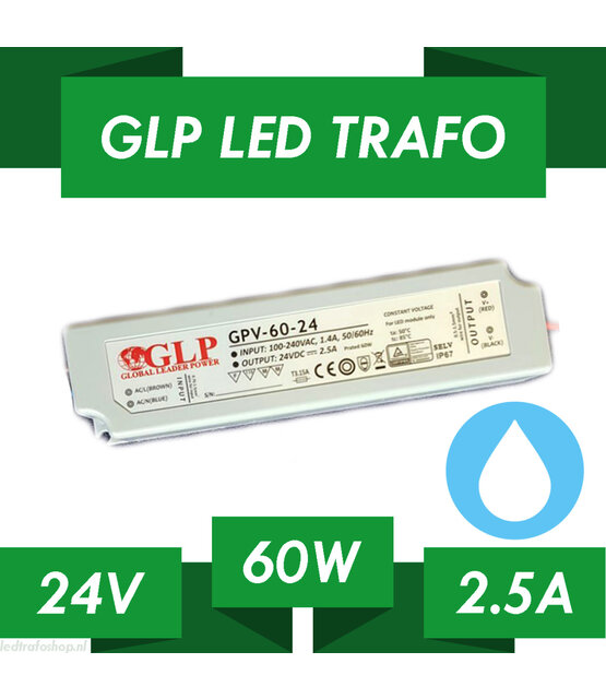 LED voeding 60 watt 24 volt 2,5 Ampère – IP67 waterdicht – GLP GPV-60-24