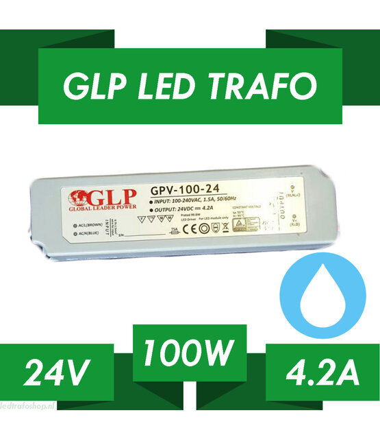LED voeding 100 watt 24 volt 4,2 Ampère – IP67 waterdicht – GLP GPV-100-24