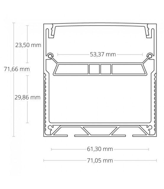 Extra groot LED profiel 1,5 meter met afdekking 71,95 mm x 71,95 mm XLPN12