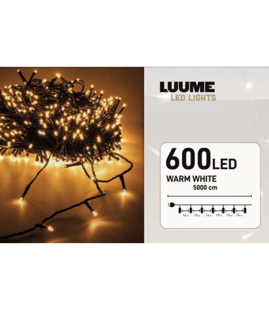 Kerstverlichting warm wit 600 LED lampjes – 50 meter – IP44 voor binnen en buiten – LUKSUS