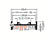 LED profiel 2 meter met lage afdekking 33,4 mm x 12,8 mm - PN10.C1ALU