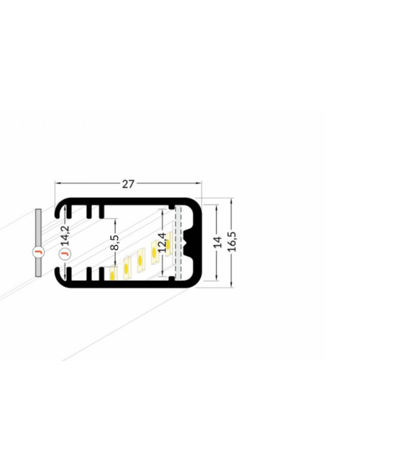 LED strip glasplaat profiel 2 meter 27 mm x 16,5 mm MK12