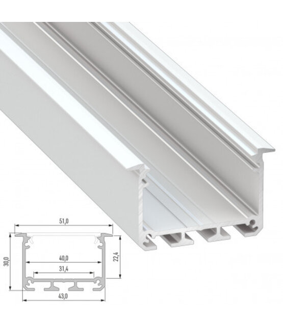 XXL LED profiel met opaal afdekking 43,00 x 30,0 mm - XL30ALU