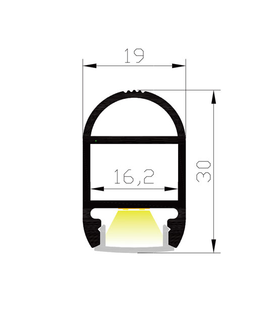 LED profiel voor garderobe 2 meter met afdekking 19mm x 30mm - G4