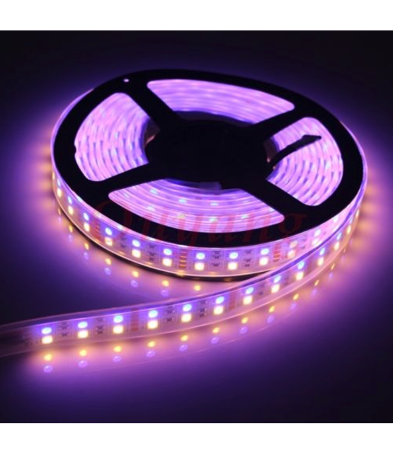 Dubbele LED strip 60x5050 LED 19W 1200 Lm/meter 24VDC IP65 RGBW 5m rol
