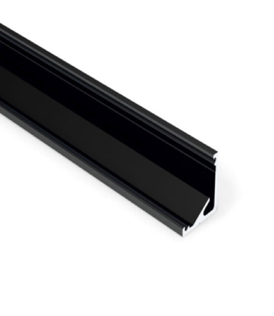 Zwart LED hoekprofiel 2 meter met opaal afdekking 16,5 mm x 16,5 mm - C12ZWART