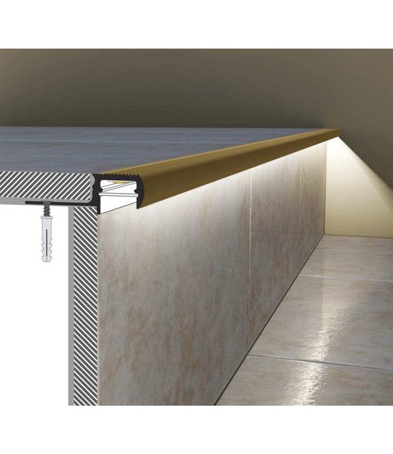 LED traptrede profiel voor buiten gebruik 1,1 meter met afdekking 12,6mm - Trap03messing