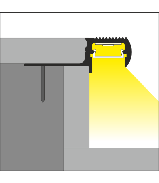 LED traptrede profiel voor buiten gebruik 1,6 meter met afdekking 12,6mm - Trap03.1messing