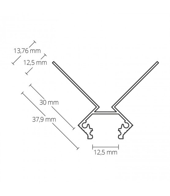 LED gips hoekprofiel met afdekking 2 meter 37,9 mm x 13,76 mm GIPS23 BUITENHOEK
