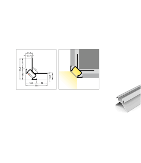 LED gips hoekprofiel inclusief opaal klikcover 2 meter 39,9 mm x 39,9 mm GIPS24 BINNENHOEK