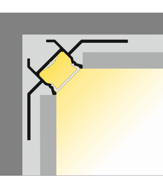 LED gips hoekprofiel inclusief opaal klikcover 2 meter 39,9 mm x 39,9 mm GIPS24 BINNENHOEK