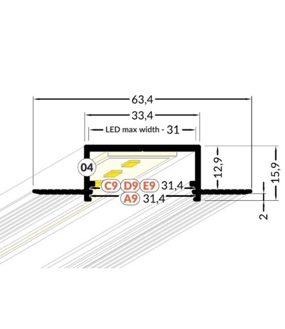 Trimless LED stucprofiel inclusief klikafdekking 33,4 mm x 15,9 mm - XL29TrimlessALU