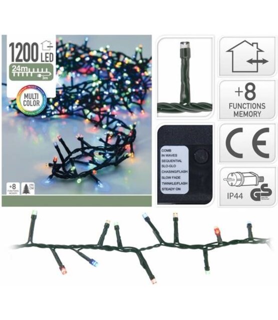 Cluster Kerstverlichting - multi color - 24 meter – 1200 LED