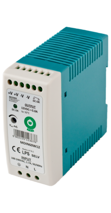 DIN Rail LED Voeding 60 watt 12 volt 5 Ampère - IP20 - MDIN60W12