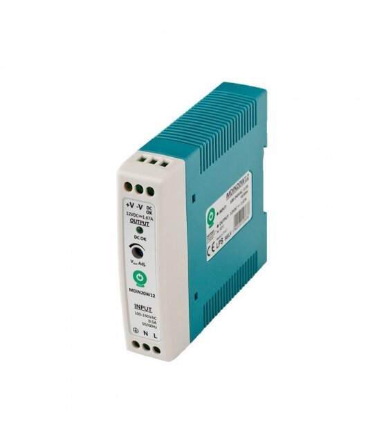 DIN Rail LED voeding 20 watt 24 volt 1 Ampère - IP20- MDIN20W24