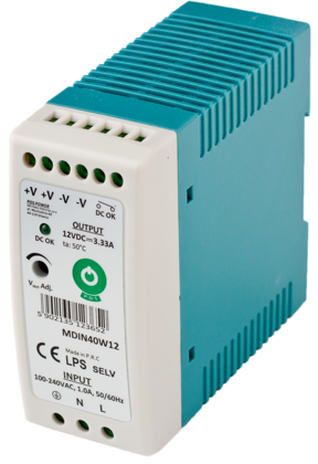DIN Rail LED voeding 40 watt 12 volt 3,33 Ampère - IP20 - MDIN40W12